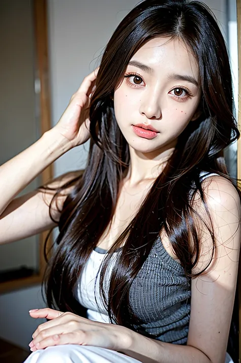 Beutiful woman corean
   - **Hair:** Dark brown, straight, and long.
   - **Eyes:** Round and expressive, brown in color.
   - **Visual Style:** Sweet, with a warm gaze that complements her soft voice.
