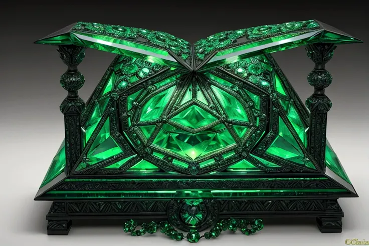 detailed highly detailed hyperrealistic beautiful emerald green crystal stone tablets, ancient mysterious glowing esoteric occult secrets, the Atlantean Thoth, intricate complex geometric patterns, vibrant luminous divine lighting, chiaroscuro dramatic lig...