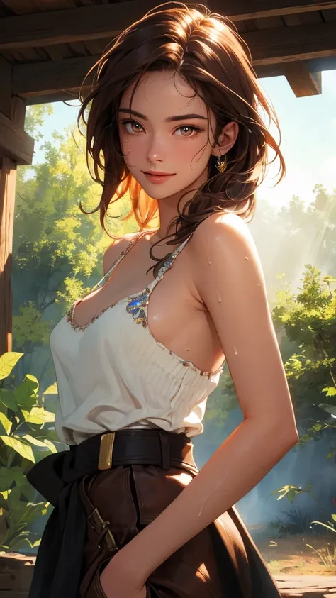 ((((masterpiece, best quality, high resolution)))), Extremely detailed 8K, 1 female, wearing a worn out cowboy outfit, (Ultra HD, Ultra-detailed, Highly detailed, Highly realistic, Ultra-realistic, photograph realistic), (1girl:1.5), (Realistic brown hair)...