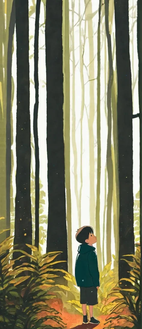 A boy stay  Alone in forest