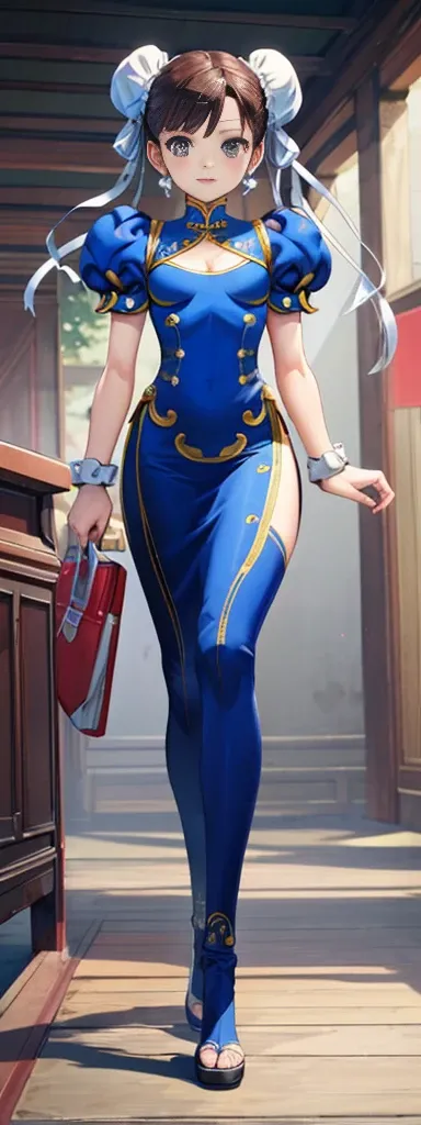 chun-li,((masterpiece)), ((best quality)), ((ultra detailed)), ((kawaii)), cute, (lovely), ((extremely detailed)), ((8K)), (beautiful),flat breast, tiny breast,full body