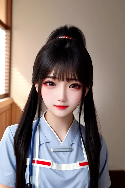 ((best quality)), ((masterpiece)), (detailed), Perfect face，Black Hair，Nurse，Small Breasts，Ponytail，whole body，Chinese sexy

