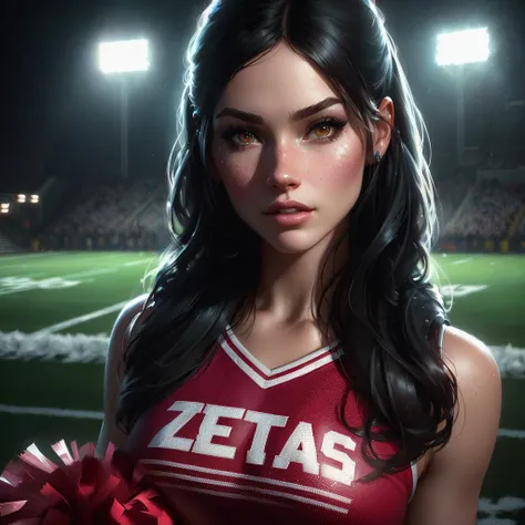 a close up of a woman in a cheerleader outfit holding a pom pom, deviantart artstation cgscosiety, by Eddie Mendoza, wojtek fus, Artstation contest winner, epic portrait illustration, cgsociety portrait, rolands zilvinskis 3d render art, stunning digital i...