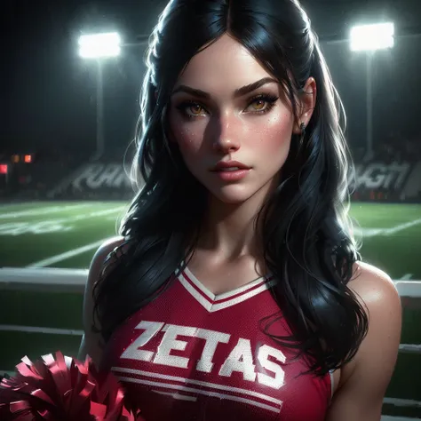 a close up of a woman in a cheerleader outfit holding a pom pom, deviantart artstation cgscosiety, by Eddie Mendoza, wojtek fus, Artstation contest winner, epic portrait illustration, cgsociety portrait, rolands zilvinskis 3d render art, stunning digital i...