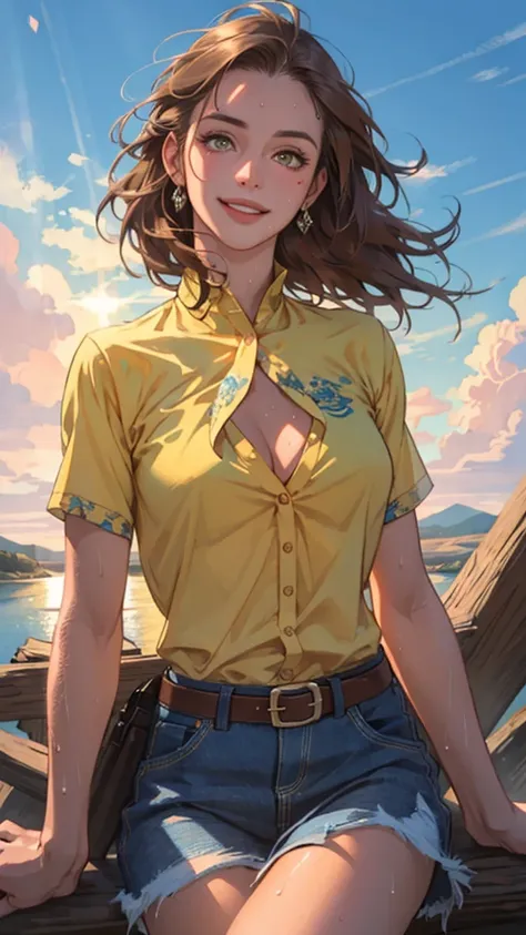 ((((masterpiece, best quality, high resolution)))), Extremely detailed 8K, 1 female, wearing a worn out cowboy outfit, (Ultra HD, Ultra-detailed, Highly detailed, Highly realistic, Ultra-realistic, photograph realistic), (1girl:1.5), (Realistic brown hair)...