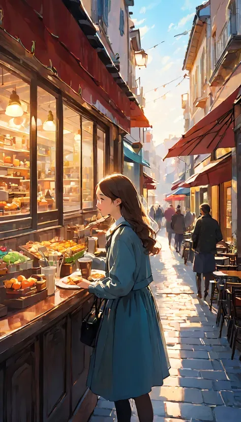 finely detailed illustration, best quality, masterpiece, vibrant color,High resolution、８ｋ、One Girl, beautiful、cute、beautiful、 Highest quality, masterpiece, とてもbeautiful, Perfect composition, Intricate details, Cafe photo, sunny, architecture, Busy Street, ...