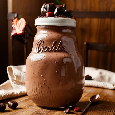 One chocolate and strawberry milkshake. Beautiful and elegant. At a clean restaurant table 