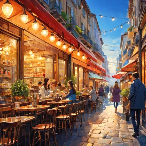 finely detailed illustration, best quality, masterpiece, vibrant color,High resolution、８ｋ、Beautiful girl、One Girl, Highest quality, masterpiece, so beautiful, Perfect composition, Intricate details, Cafe photo, sunny, architecture, Busy Street, super high ...