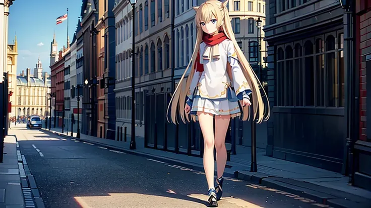 ((masterpiece)),(best quality),Official Art,Extremely detailed CG,Unity 8K wallpaper,Very detailed,Beautiful and delicate eyes,Extremely detailed face,1 girl,solitary,,(whole body:1.5),(small:1.3),，autumn，Wear a long red scarf，Red casual T-shirt，Walking in...