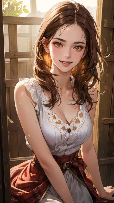 ((((masterpiece, best quality, high resolution)))), Extremely detailed 8K, 1 female, wearing a worn out cowboy outfit, (Ultra HD, Ultra-detailed, Highly detailed, Highly realistic, Ultra-realistic, photograph realistic), (1girl:1.5), (Realistic brown hair)...