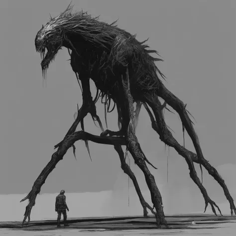 Scary tall creature with long arms,the Creature is black and has the power of shadows