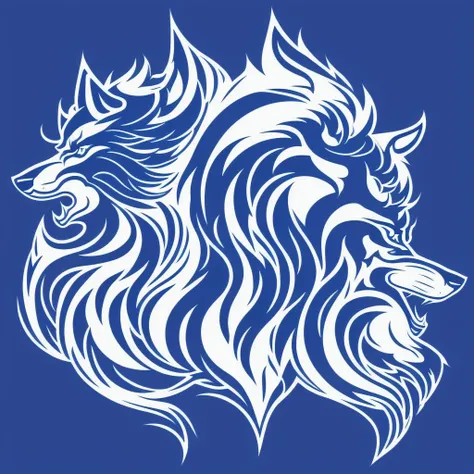 logo with team wolves writing, wolf line art logo, black and dark blue background, bright blue, minimal and solid — wolves