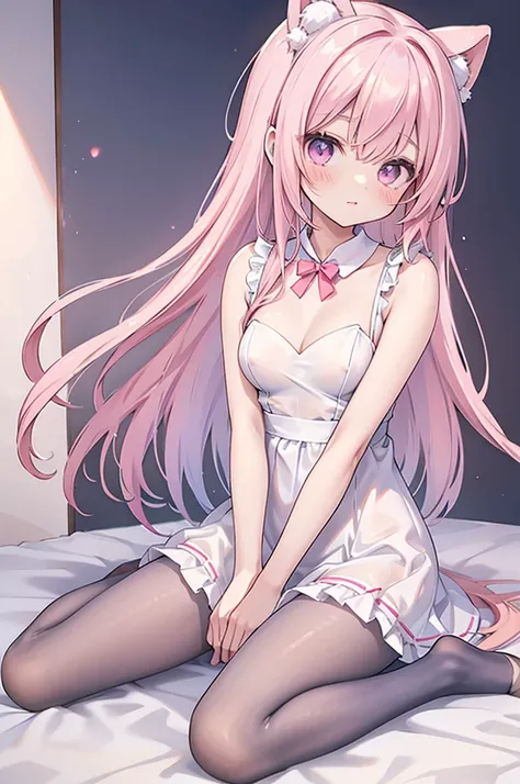 pantyhose,loli,medium breasts,cute,wariza,dress,pink hair