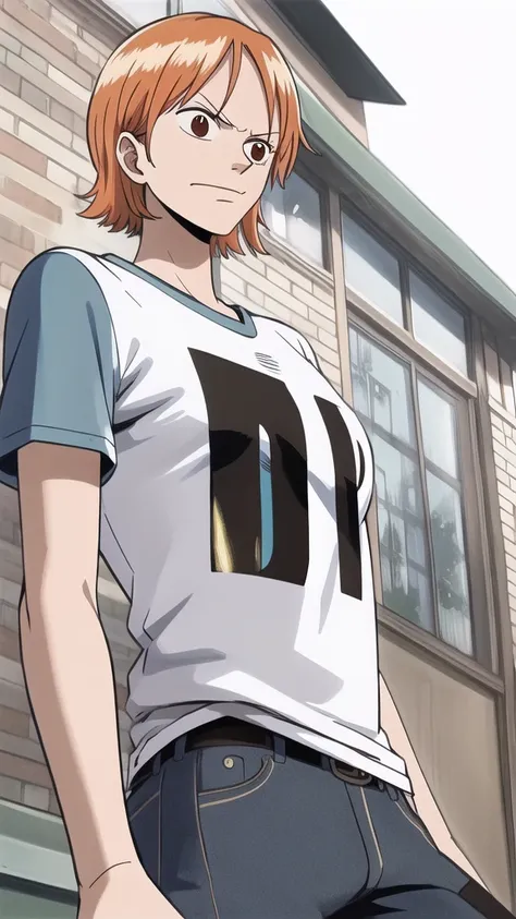 (masterpiece),naminami,carrying under arm,t-shirt,smug expression, conceited, self-satisfied, arrogant