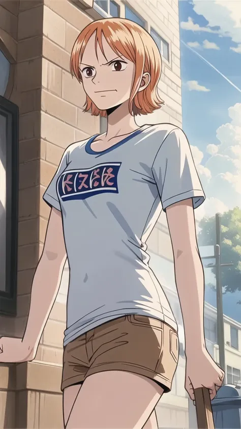 (masterpiece),naminami,carrying under arm,t-shirt,smug expression, conceited, self-satisfied, arrogant