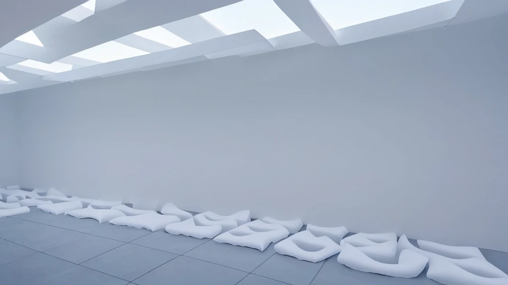 A wall composed of inflatable blocks，Realistic of a inflatable installation in the shape, white inflatable plastic film material, wrapped in a white polyester sheet. close-up，Front view，minimalist, most best quality,32K Ultra HD, super detail, best quality...