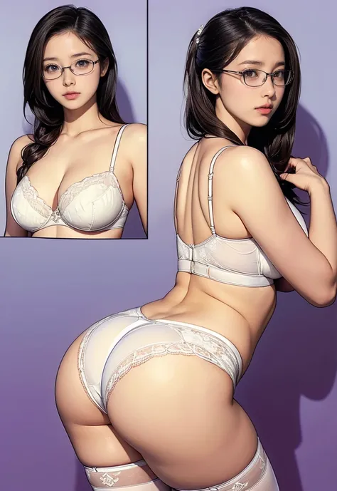 ((masterpiece)),(((highest quality))),((Reference Sheet, Character Design, in front, looking at the viewer , girl with glasses~ ~ side, Mr..々Hairstyle, Mr..々Performance, Facial Expressions)), 30-year-old girl, Cute type, (curvy:1.4), (normal ass:1.4), Real...