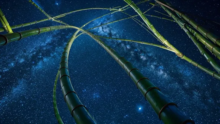 Night Sky, milky way, Strip, Lots of bamboo, An illustration