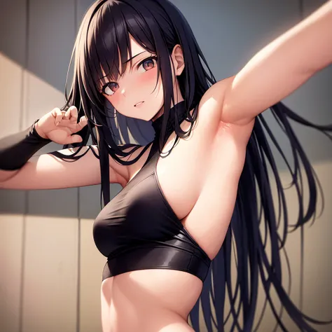 ((best quality)), ((masterpiece)), (detailed), 1girl, woman posing to show armpits.