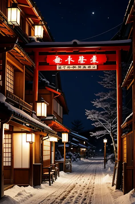 A Japanese style cafe in winter night