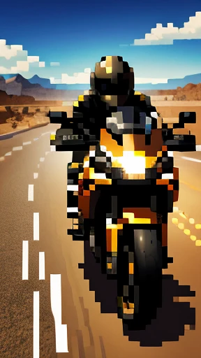 a high-speed motorcycle speeding through a desert landscape, dramatic motion blur, extremely detailed, photorealistic, 8k, hyperrealistic, cinematic lighting, winding road, dramatic clouds, sun glare, dynamic composition, speed lines, dust trails, intense ...