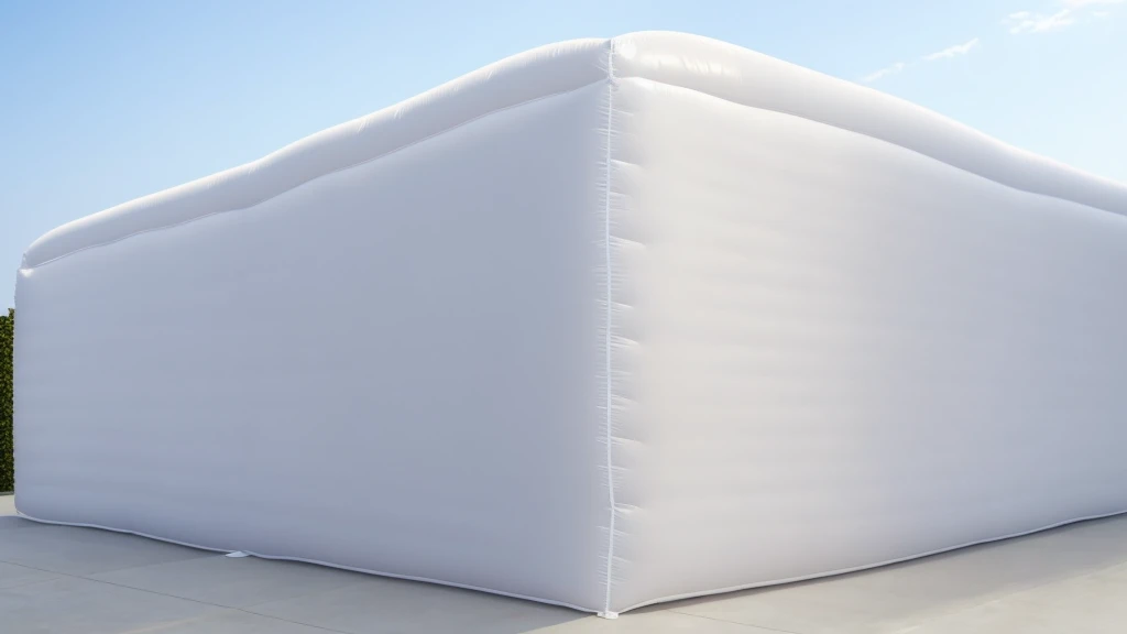 A wall composed of inflatable blocks，Front view，Realistic of a inflatable installation in the shape, white inflatable plastic film material, wrapped in a white polyester sheet. close-up，，minimalist, most best quality,32K Ultra HD, super detail, best qualit...