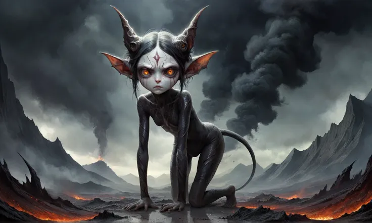 full body length shot, famous artwork by (tom bagshaw:1.1), detailed expressive eyes, fantasy style, the grumpy lubwad is a tiny...