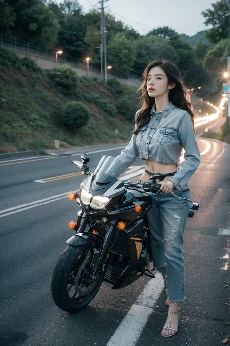 (Motion effect:1.5)、（Motion blur:1.4）parchment、absurderes、Hyper-Resolution、ultra - detailed、（bokeh dof:1.8）、Accurate depiction、Beautiful depiction、down view、beuaty girl、big breasts thin waist、The roar of a motorcycle engine、
Challenging the moment of windi...