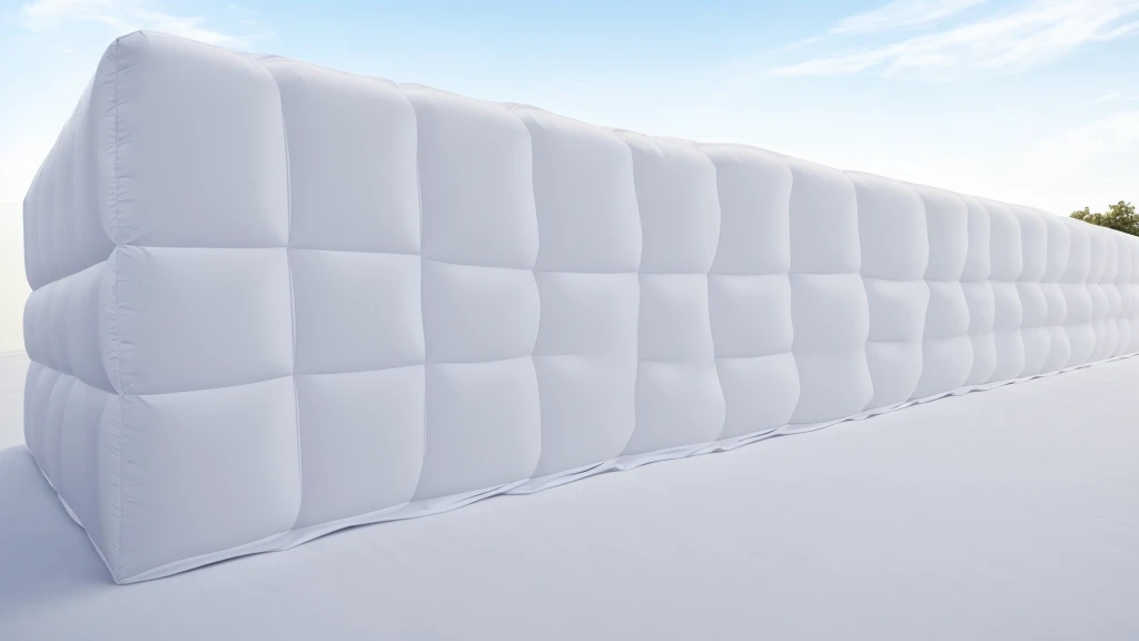 A wall composed of inflatable blocks，Front view，Realistic of a inflatable installation in the shape, white inflatable plastic film material, wrapped in a white polyester sheet. close-up，，minimalist, most best quality,32K Ultra HD, super detail, best qualit...