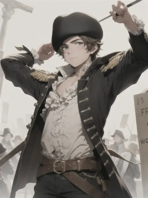 high resolution, ultra detailed. Poor 12-year-old boy in the French Revolution