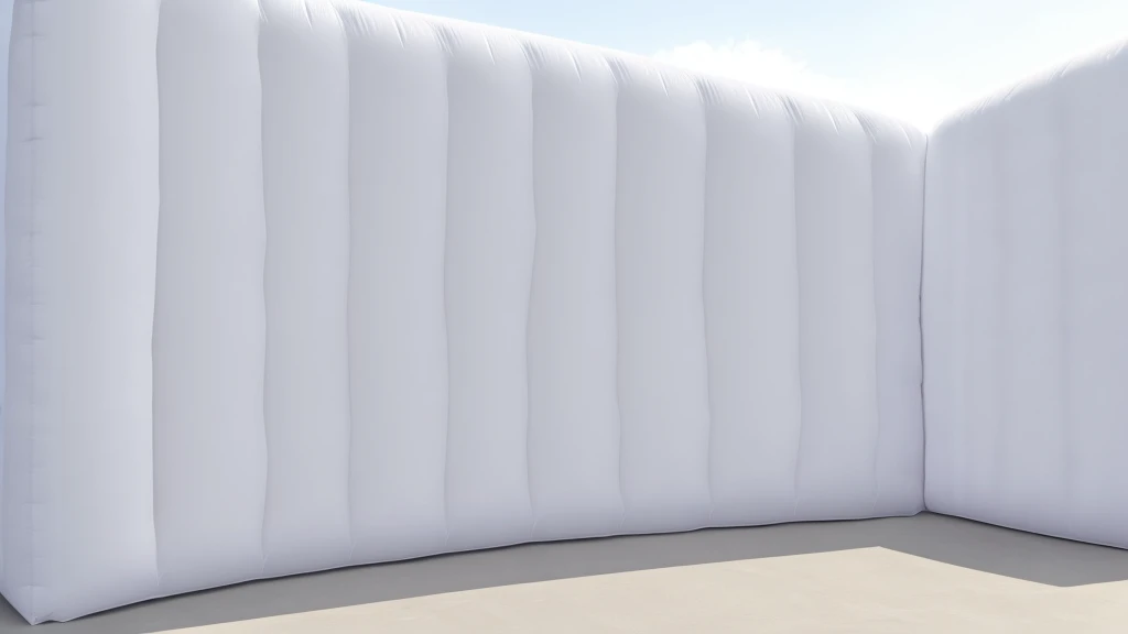 A wall composed of inflatable blocks，Front view，Realistic of a inflatable installation in the shape, white inflatable plastic film material, wrapped in a white polyester sheet. close-up，，minimalist, most best quality,32K Ultra HD, super detail, best qualit...