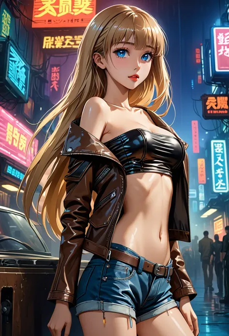 ((masterpiece,Highest quality:1.3)), 8k wallpaper、cowboy shot,1woman、20 year old beauty、独奏,((very small head:1.5)),blonde hair,long hair,bangs,blue eyes,gorgeous eyes,shy,medium breasts,((very long body:1.3)),(toned body,slender body,skinny,brown skin),gle...