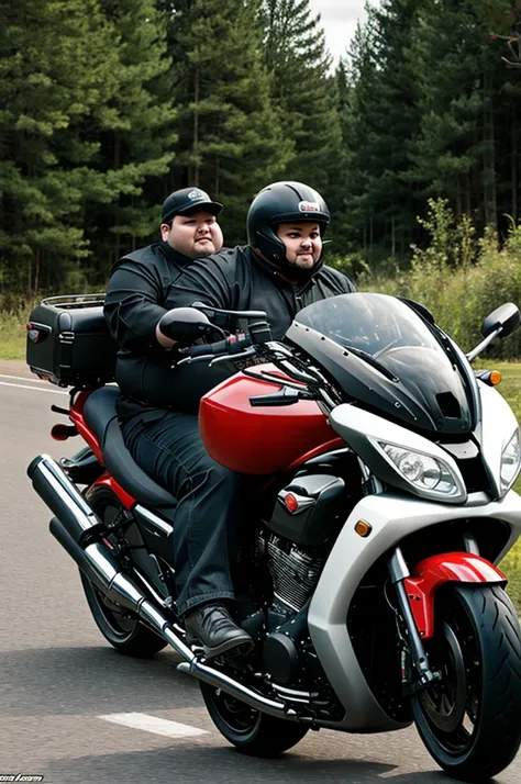 Fat man driving motorcycle anime version 