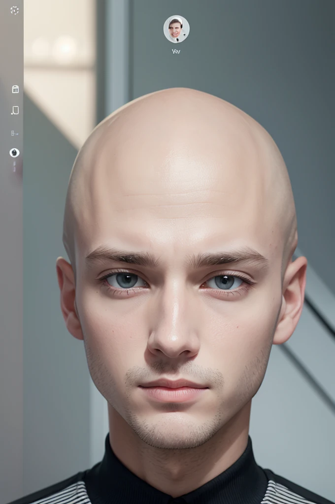 make an image with a bald white boy on a febem video call