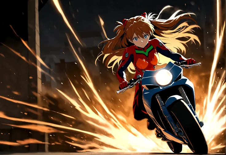 Motorcycle, (Soryu Asuka Langley), Magic, motion blur