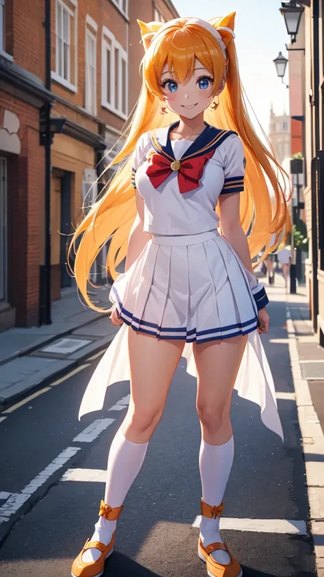 8k, Mina Aino sailor venus, smiling, full body, sailor fuku, london school background