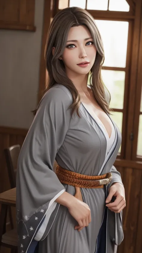 1women,milf, rangikumatsumoto, rangiku matsumoto, long hair, (grey eyes:1.5), orange hair, mole, mole under mouth, parted bangs, open mouth, smile,
BREAK wearing White_kimono,
BREAK indoors, classroom,
BREAK looking at viewer, (cowboy shot:1.5),standing,po...