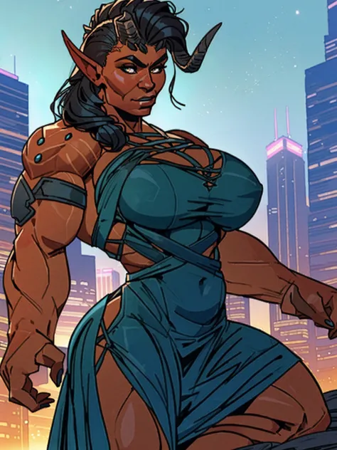 (masterpiece, best quality:1.3)
BGKarlach, 1girl, solo, realistic, long hair, horns,pointy ears, muscular, bodybuilder, buff, (huge breasts:1.3), cityscape, at night, on top of a skyscraper, short dress, tight, character portrait, incase