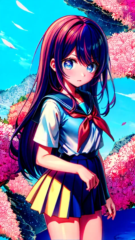 Anime girl with pink hair and blue eyes wearing a sailor suit, Cute girl anime visual, Anime cute art style, Best Girl in Anime, Smooth anime CG art, Anime girl named Lucy, Hillabi, Young anime girl, Yandere, Beautiful anime high school, Anime style. 8K, A...