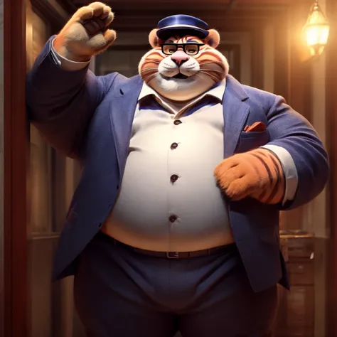 Fat clawhauser wants a hug and Love and hes wearing Glasses And hes wearing a Farmer suit