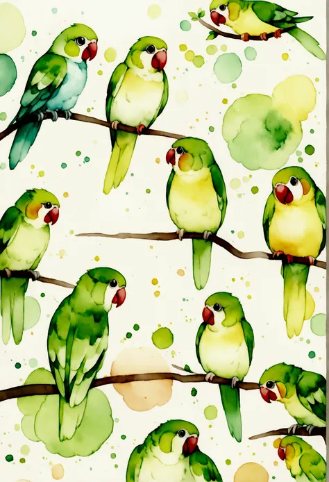 cute、Parakeet、Watercolor、background through、An illustration