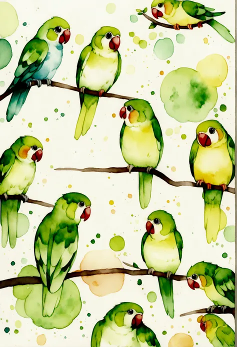 cute、Parakeet、Watercolor、background through、An illustration