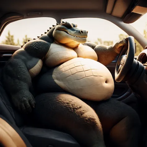 Fat Crocodile Big Chunky body and bigger belly And hes in a Car sleeping 😴