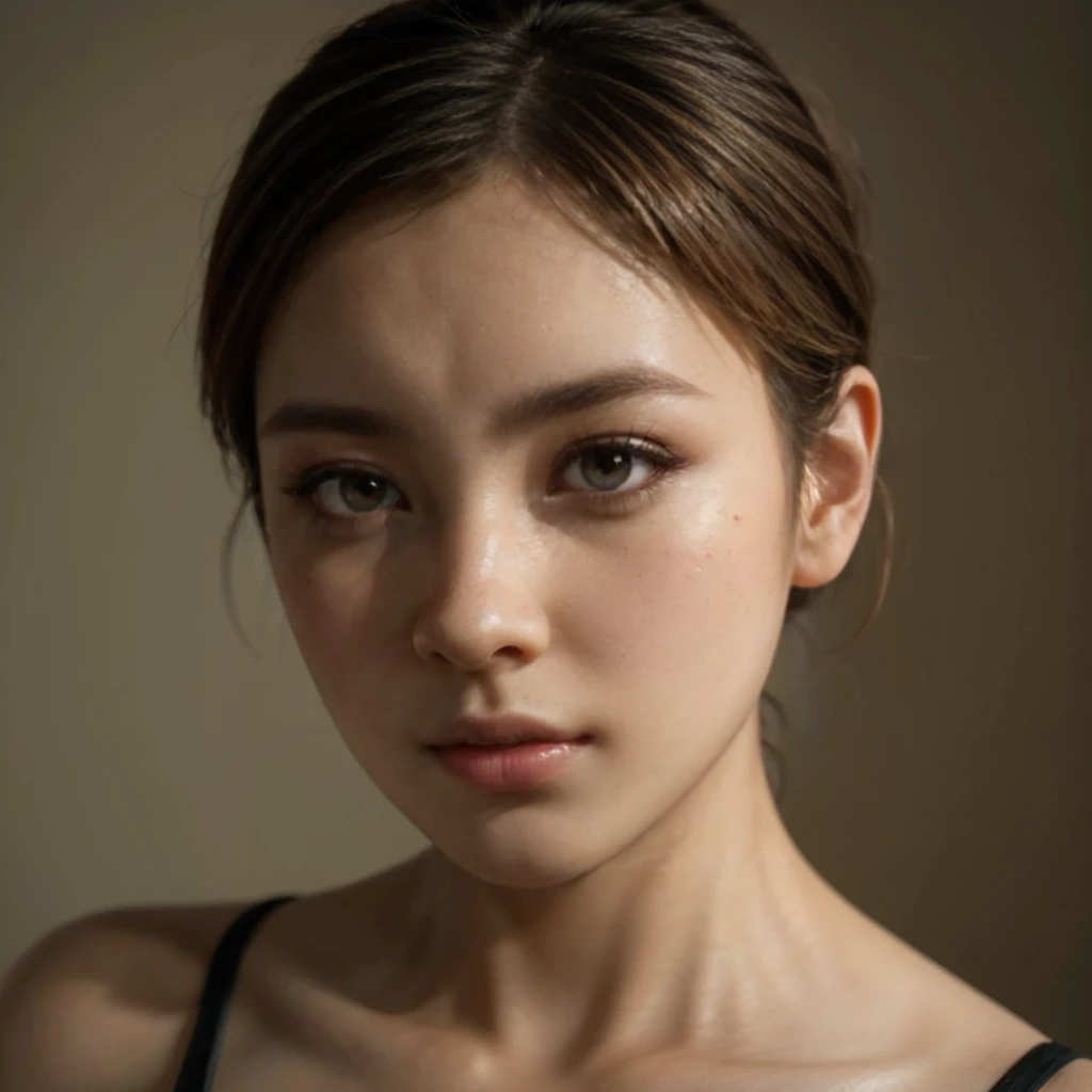 Kasumi, brown eyes, (best quality, ultra-detailed), (realistic:1.37), beautiful and detailed face, ultra-realistic texture, delicate face, delicate body, red lipstick, bright colors. High definition, 8K. angry expression 