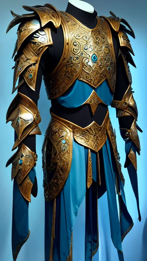 Armor Name: Aurelia Azuris Description: The Aurelia Azuris is an imposing and majestic armor, forged by the gods themselves. Its golden color shines like the sun at dawn, while the blue gems embedded in it sparkle with the intensity of the deep ocean.

Rad...