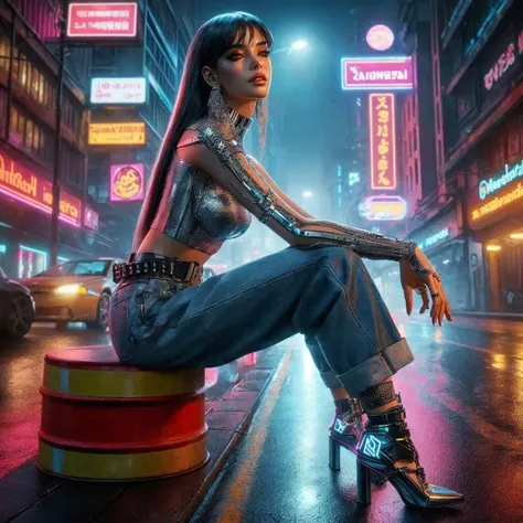 arafed image of a woman in a black top and shorts standing in a crowded street, cyberpunk vibe, cyberpunk vibes, cyberpunk art style, cyberpunk girl, urban girl fanart, artwork in the style of guweiz, beautiful digital artwork, stylized urban fantasy artwo...