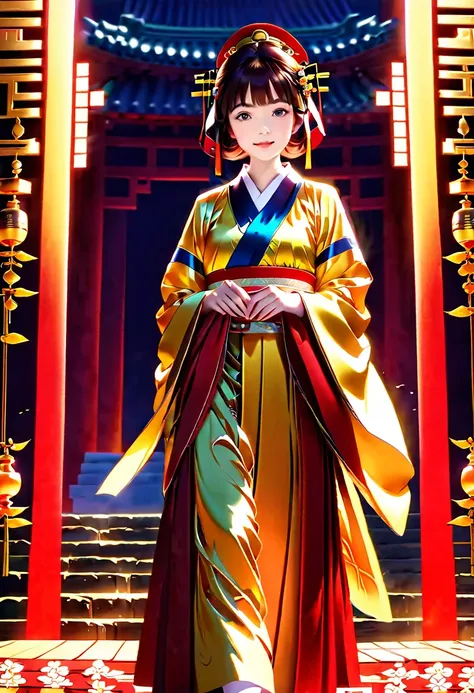 (shoot from front:1.2)Highest quality,4K,8K,High resolution,masterpiece,Has a shiny gem,goddess,Shrine maiden,short hair,Mysterious atmosphere,smile,Small face