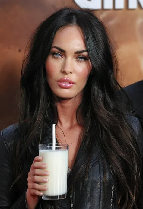 megan fox face, drinking milk