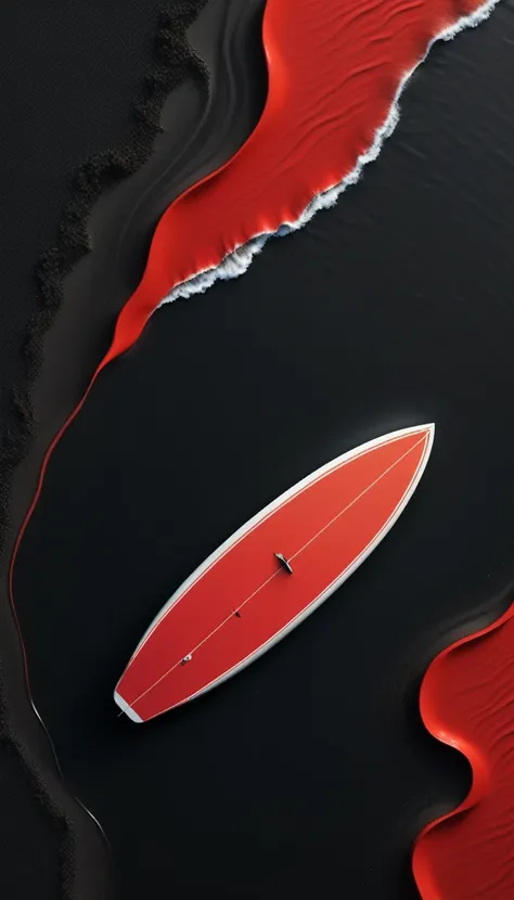 Top view，plane geometry，a beautiful detailed black sand beach,dramatic red ocean,minimalist vector landscape,clean stylized flat art,high contrast,masterpiece,best quality,8K,photorealistic,intricate details,seamless,stunning colors,dramatic lighting，1 sur...