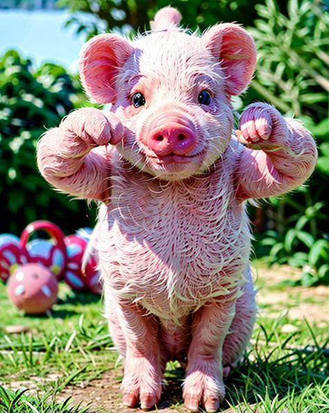 a pink pig on the grass,  ultimatepinkpig